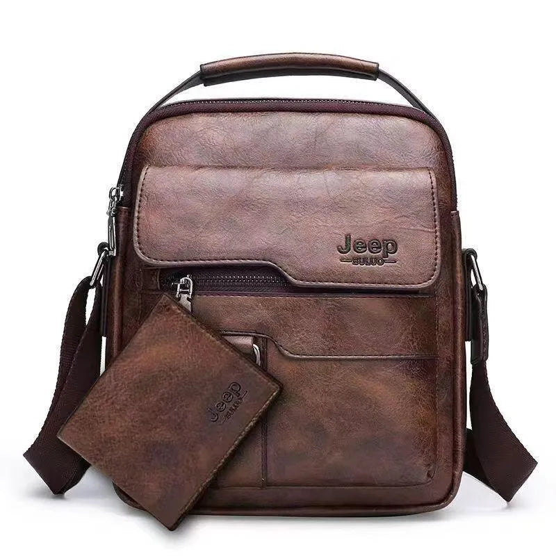 Bolsa Masculina Jеер de Couro + Carteira de Couro Brinde - Site compre mais