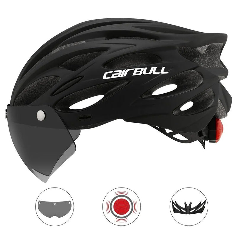 Capacete Ciclismo com Luz Traseira e Viseira Magnética Masculino/Feminino Cairbull - Site compre mais