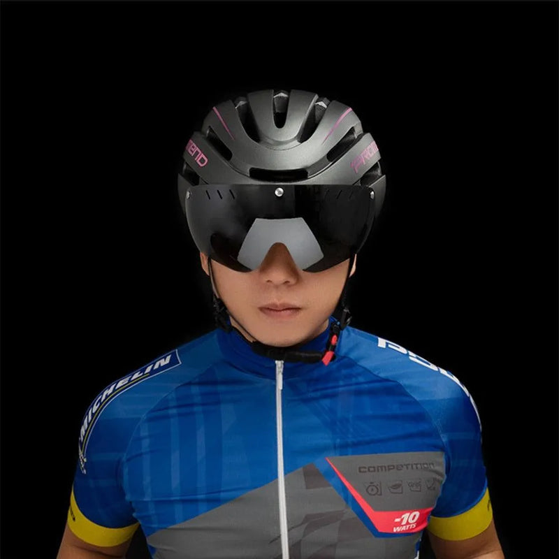 Capacete Ciclismo com Luz Traseira e Viseira Magnética Masculino/Feminino Promend - Site compre mais