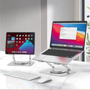 Suporte em alumínio para laptop iStand, com laptop e tablet, criando um espaço de trabalho ergonômico e moderno.