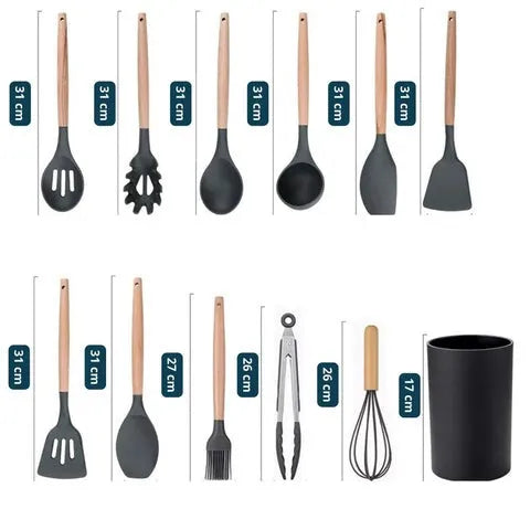 Kit 11 Utensílios de Cozinha em Silicone Minimalista.