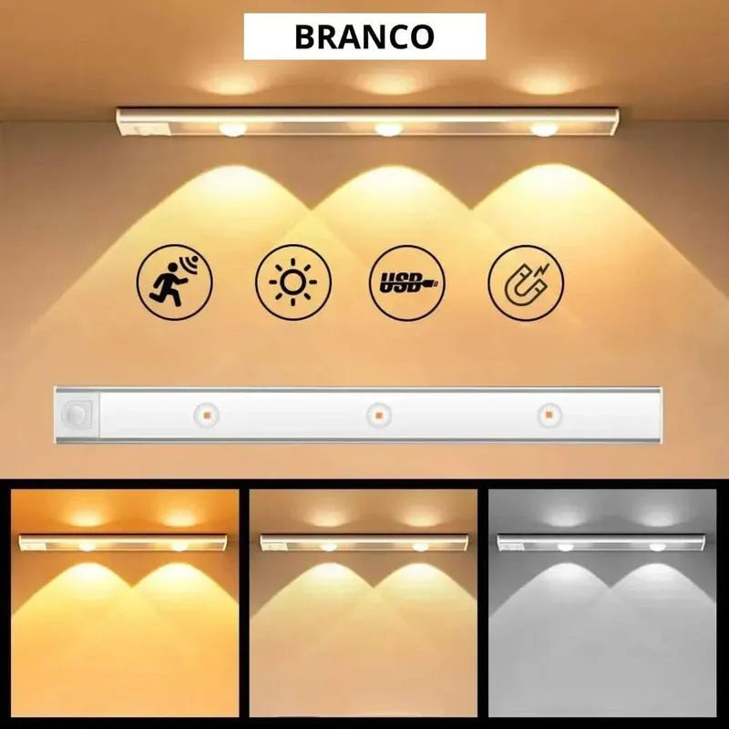 Lâmpada LED Magnética com Sensor de Movimento Recarregável.