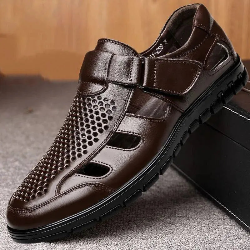 Sandália Masculina Clássica de Couro Respirável - Site compre mais