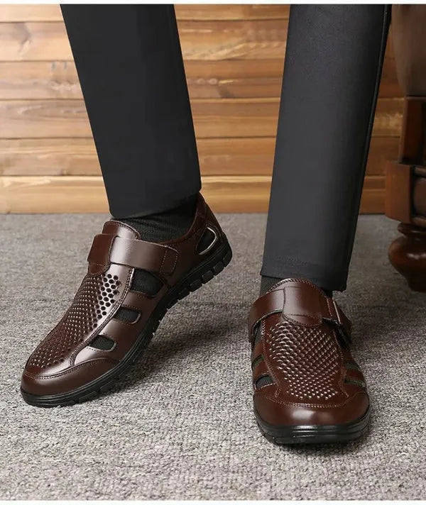 Sandália Masculina Clássica de Couro Respirável - Site compre mais