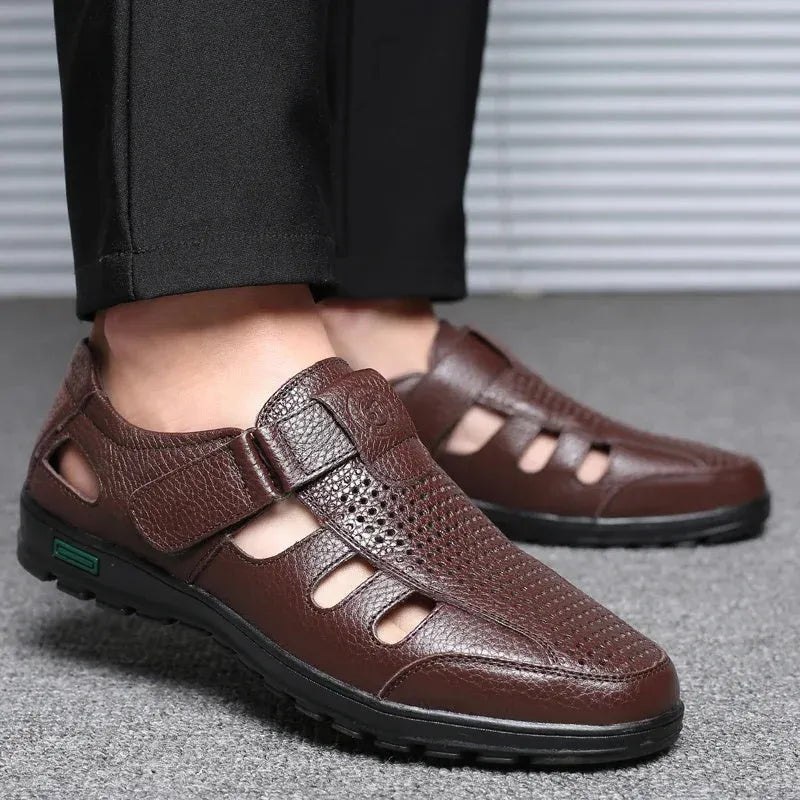 Sandália Masculina Clássica de Couro Respirável - Site compre mais