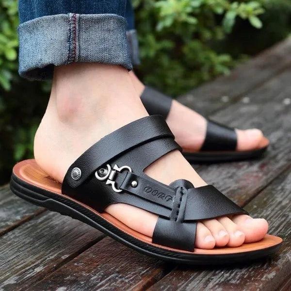 Sandália Masculina de Couro Antiderrapante Respirável - Site compre mais