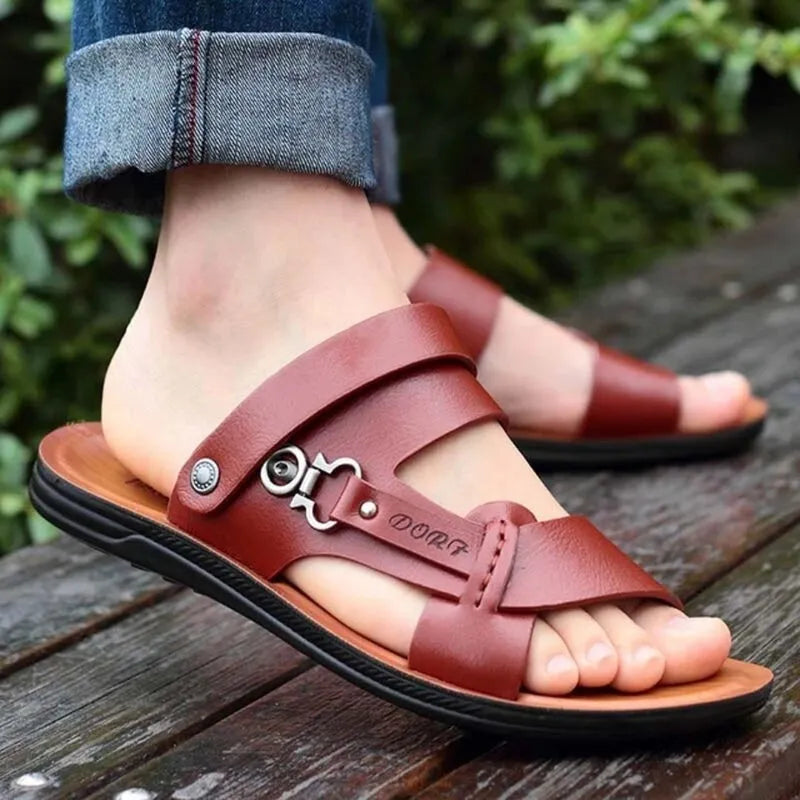 Sandália Masculina de Couro Antiderrapante Respirável - Site compre mais