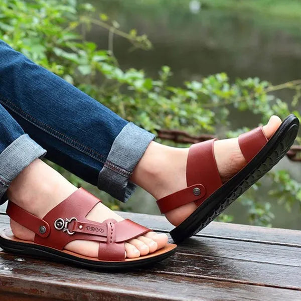 Sandália Masculina de Couro Antiderrapante Respirável - Site compre mais
