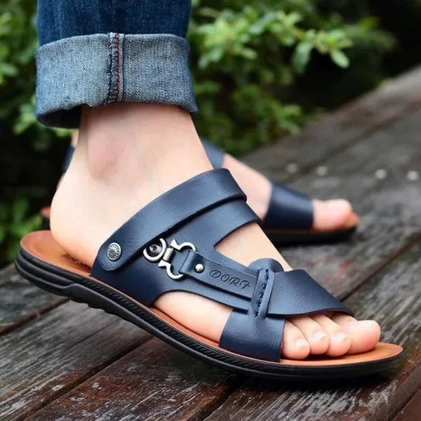 Sandália Masculina de Couro Antiderrapante Respirável - Site compre mais