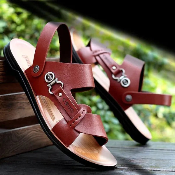 Sandália Masculina de Couro Antiderrapante Respirável - Site compre mais