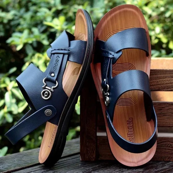 Sandália Masculina de Couro Antiderrapante Respirável - Site compre mais