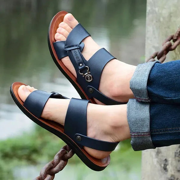 Sandália Masculina de Couro Antiderrapante Respirável - Site compre mais