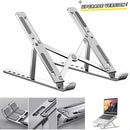 Suporte para notebook em alumínio ajustável, ergonômico e portátil para conforto ao trabalhar ou estudar.